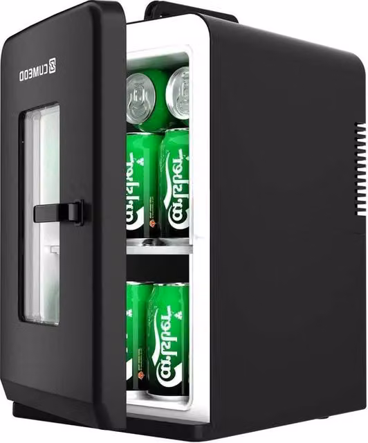 Mini frigorifero da 15L/21 con 330ml per camera, 12V DC/220V AC, funzione di raffreddamento e riscaldamento per alimenti, bevande e cosmetici, modalità MAX e ECO (Nero)
