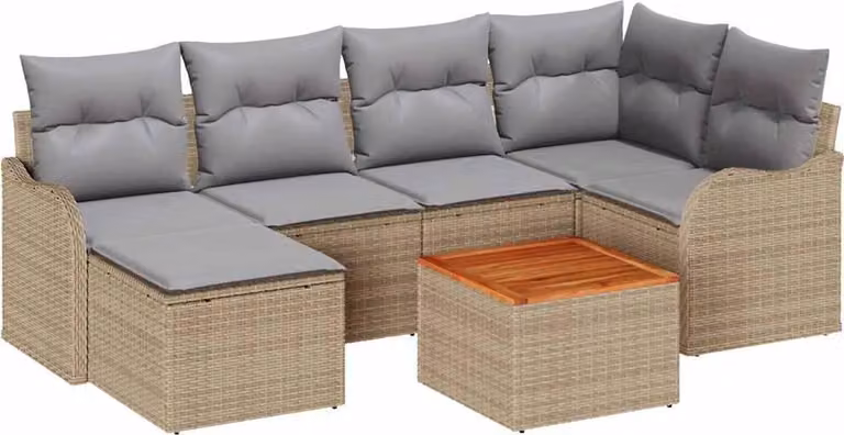 Set Divano da Giardino 7 pcs Beige e Grigio Chiaro polyrattan