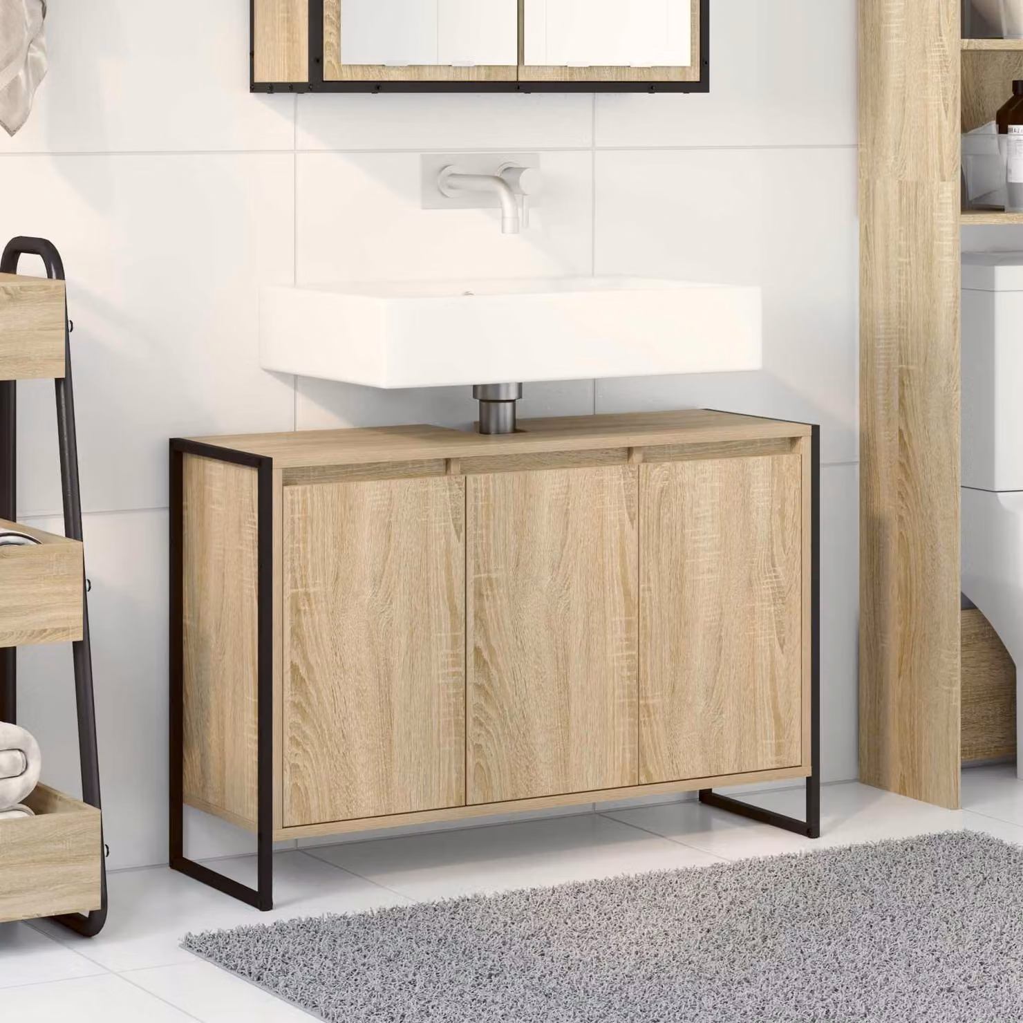 Mobile da bagno vidaXL in stile industrial, colore marrone e beige, L 90 x P 30 x H 60 cm