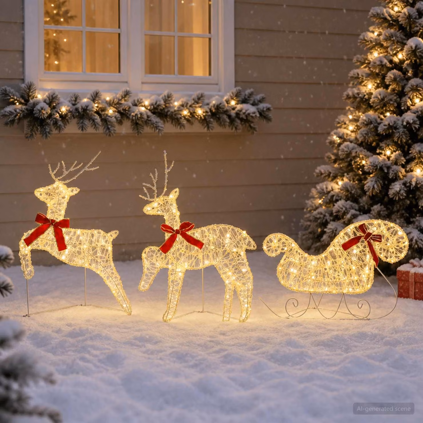 vidaXL Renna di Natale con slitta 3 pz 60 LED Bianco caldo