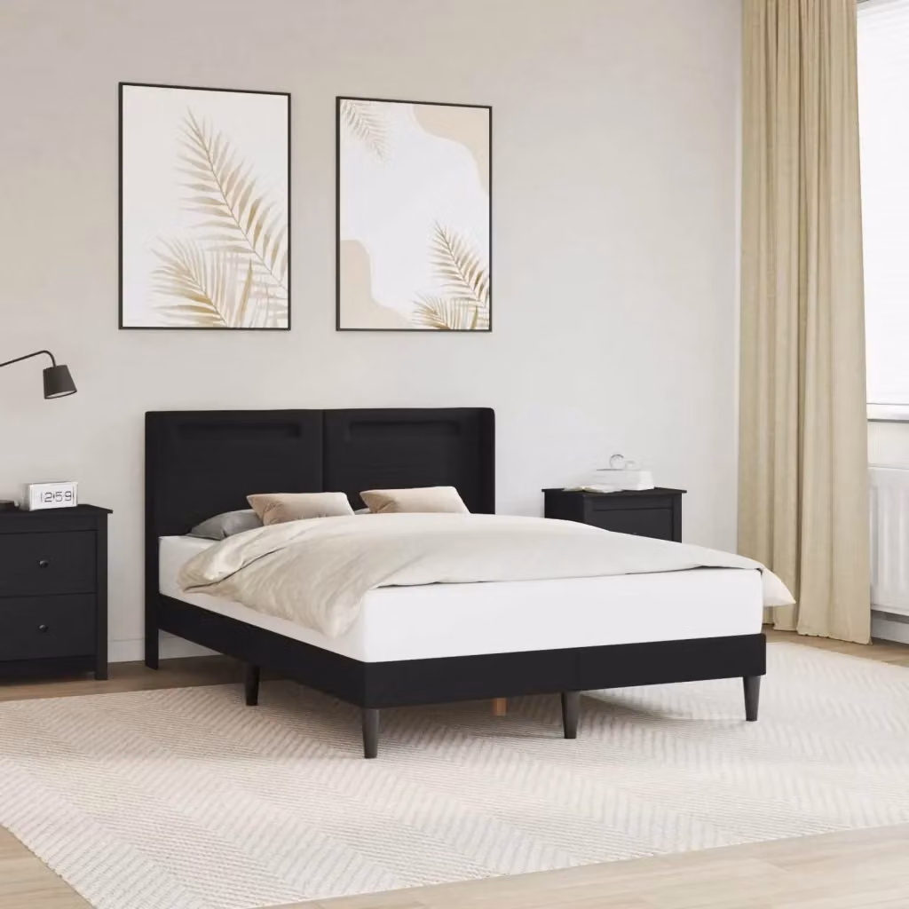 Letto matrimoniale moderno in similpelle nero con testiera imbottita, illuminazione sottostante e porta USB, L/P/H: 140 x 200 x 102 cm – 2