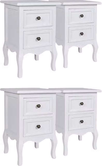 Set di 4 Comodini | Armadio da Notte | Mobiletto da notte con 2 Cassetti in MDF Bianchi