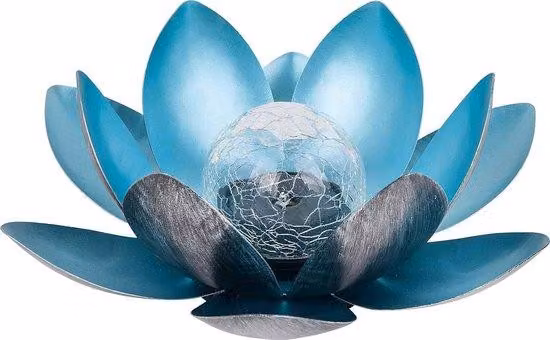 Fiori di loto, raggi di sole, giardino, architettura - Argento/Blu - Metallo - Diametro 27,5 cm