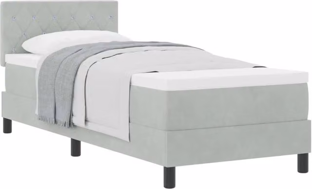 Letto singolo | Letto per adulti | Letto a molle con materasso Grigio chiaro 80 x 200 cm Velluto
