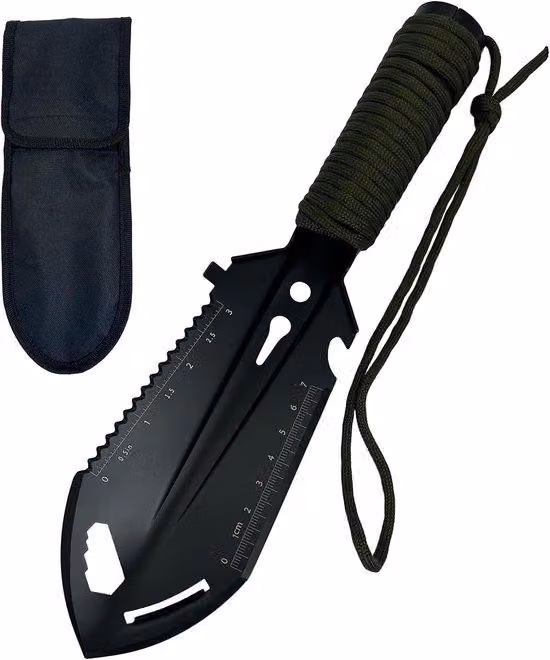 Mini-pala, 9 in 1, multiutensile ultraleggero e compatto per campeggio, giardinaggio e sopravvivenza, nero, 9 pollici