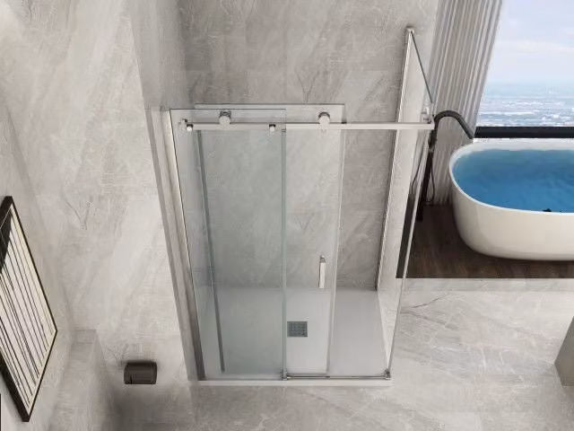 Box Doccia in Cristallo 8 MM Due Lati Fisso piu' Porta Scorrevole - Misura: 90 x 140 x h195