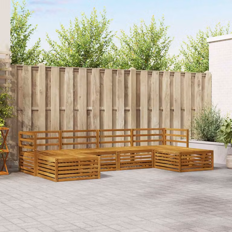 vidaXL Set di divani da esterno a forma di U composto da 6 pezzi in legno di acacia massello marrone con cuscini inclusi
