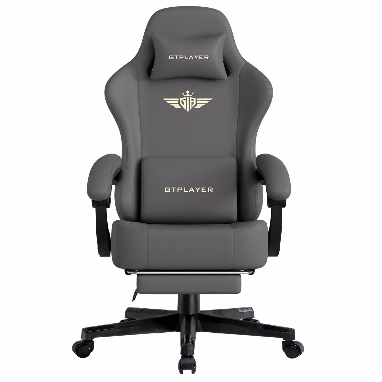 GTPLAYER sedia da gioco Poltrona da gioco ergonomica Sedia da scrivania Sedia da ufficio con cuscino di seduta in Pelle finta e piuma, braccioli di collegamento, con poggiapiedi