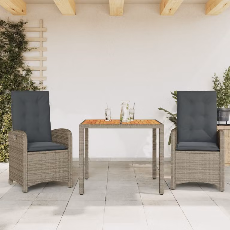 Set da Pranzo da Giardino vidaXL in Polyrattan e Legno di Acacia con Cuscini, Colore Grigio e Marrone
