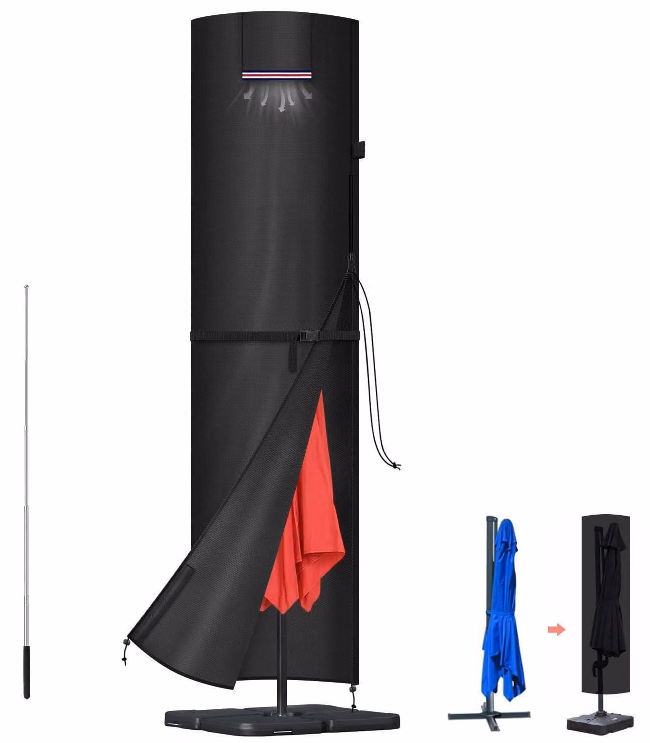 Copertura protettiva per ombrellone da giardino, realizzata in tessuto Oxford 420D, dimensioni 250x64/64 cm, con supporto interno, impermeabile e traspirante