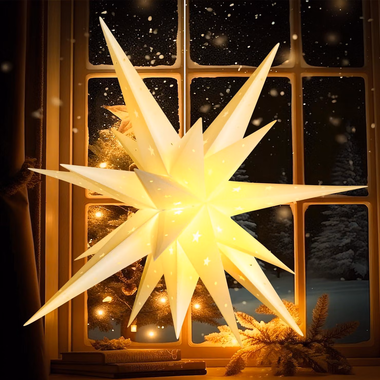 Lampada a LED con motivo a rilievo, 58 cm, effetto 3D, con timer, da appendere, per interni ed esterni