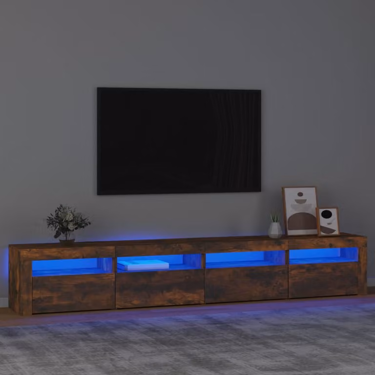 vidaXL Mobile Porta TV Moderno con Luci LED Integrate in Rovere Fumo, L 240 cm x P 35 cm x H 40 cm