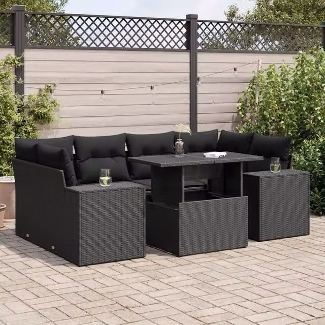 Set Divani da Giardino con Cuscini 7pz Nero Polyrattan 3326746