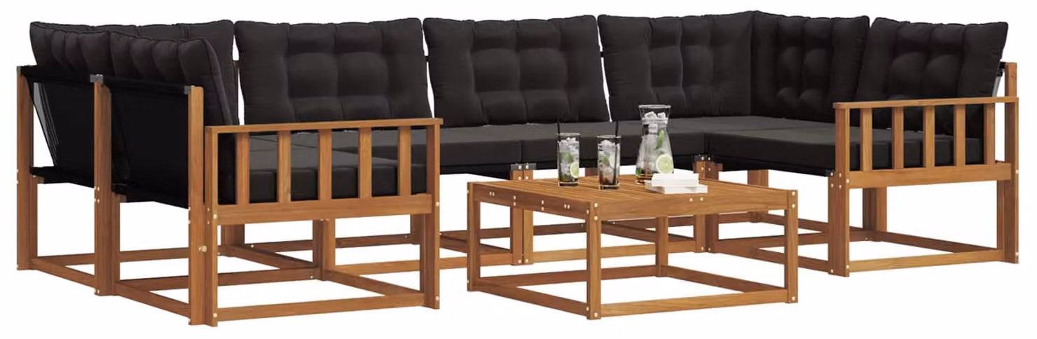 vidaXL Set da salotto da esterno, 7 pezzi, colore naturale e nero