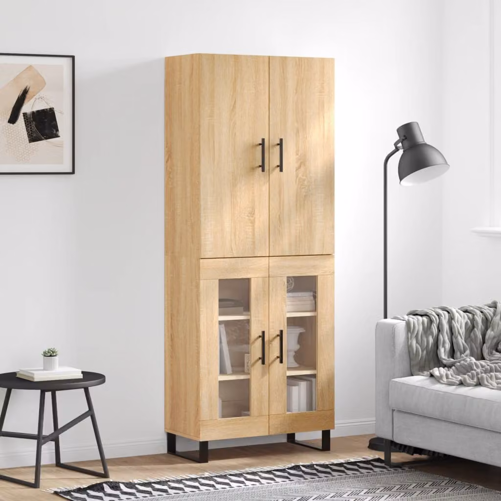 vidaXL Credenza Moderna in Rovere con Ante in Vetro, L/P/H: 69,5 x 34 x 180 cm