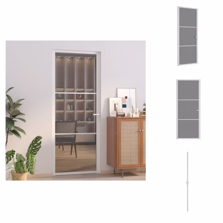 vidaXL Porta interna 83x201,5 cm Vetro di sicurezza temperato bianco e alluminio - Porte d'ingresso