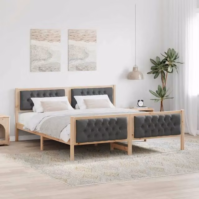 Struttura letto moderna vidaXL in pino massello grigio L/P/H: 160 x 200 x 85,5 cm – 1