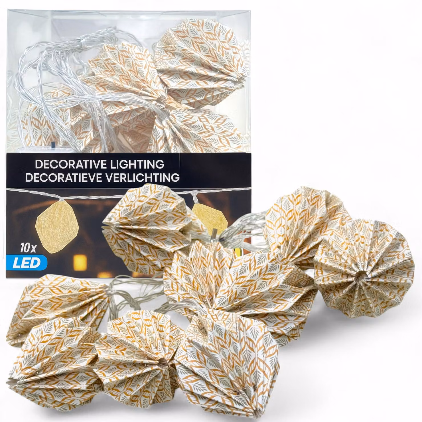 Catena luminosa in stile boho, con 10 LED a luce calda, timer e lanterne di carta