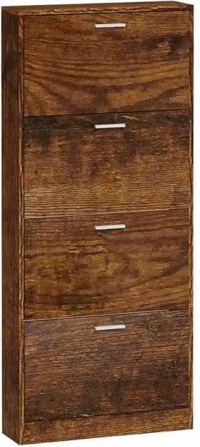 Scarpiera moderna in legno marrone per ingresso, corridoio o soggiorno, L: 59 cm, P: 17 cm, H: 150 cm