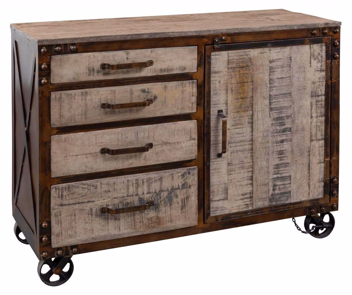 MASSIVMOEBEL24 | credenza in legno di Mango 120x46x92 marrone laccato HEAVY INDUSTRY #225