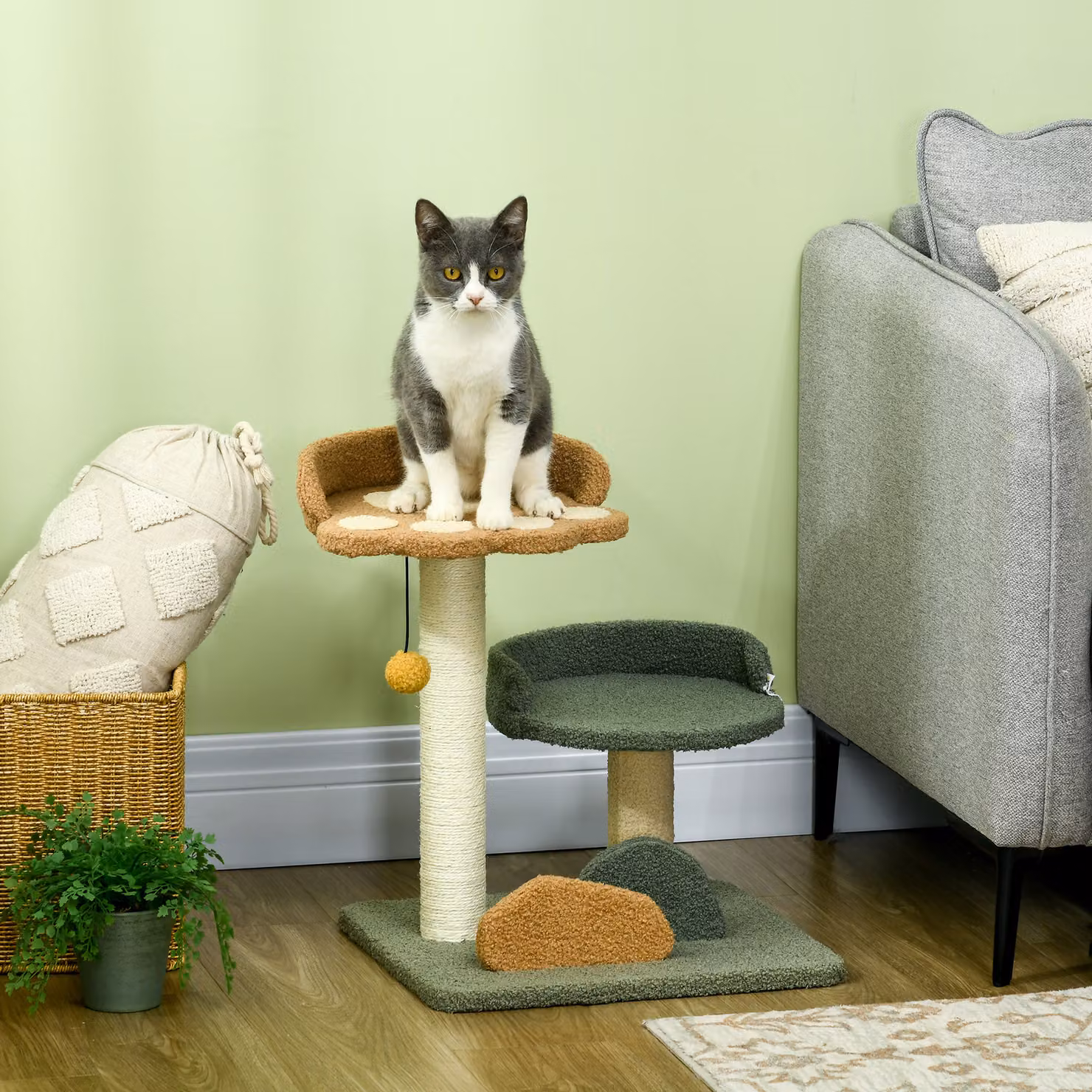 Albero Tiragraffi per Gatti PawHut Aosom con 2 Lettini e Giocattoli Integrati in Velluto, L/P/H: 39 x 39 x 52 cm – 2
