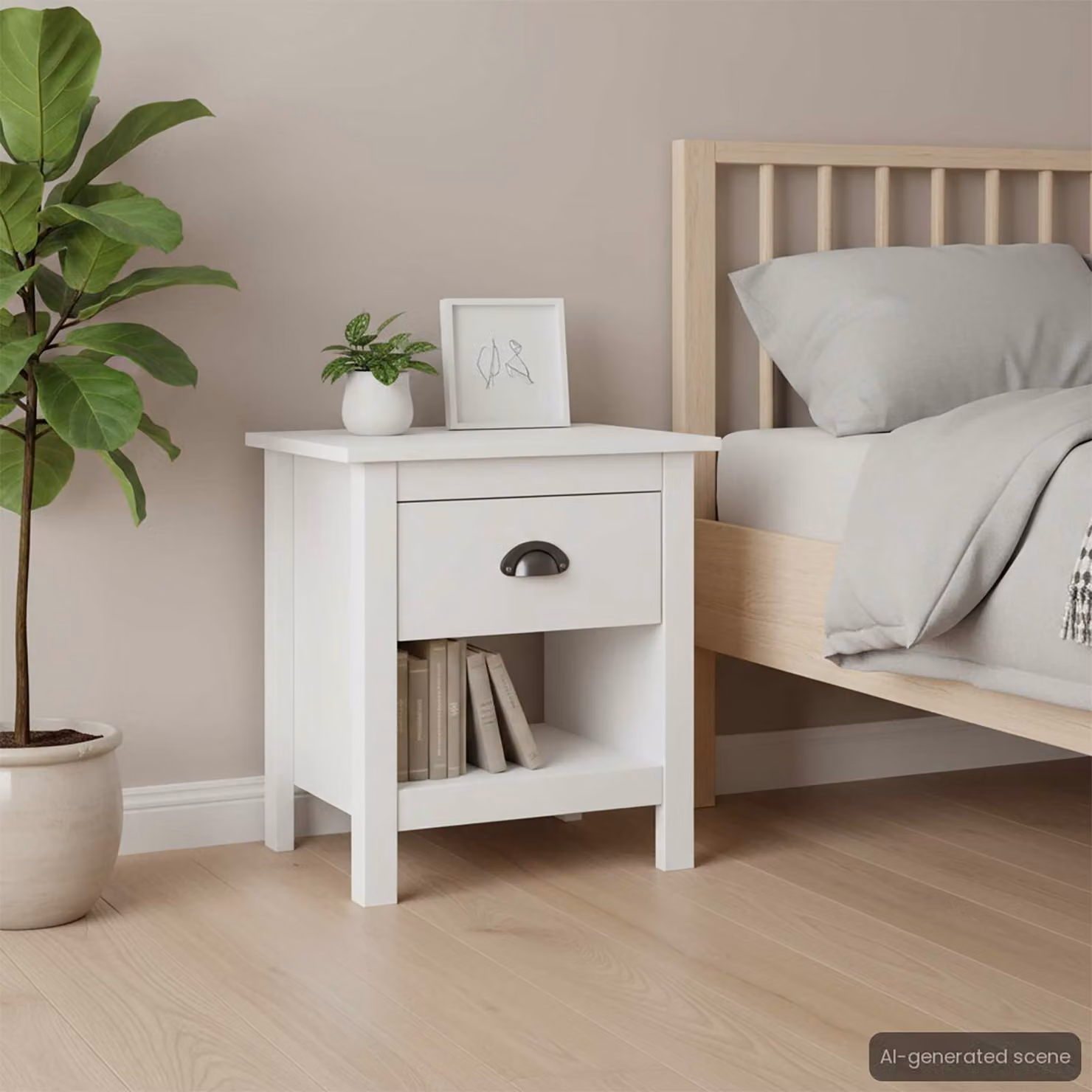 Set di 2 comodini Hill vidaXL in legno massello di pino bianco laccato L: 46 cm, P: 35 cm, H: 49,5 cm