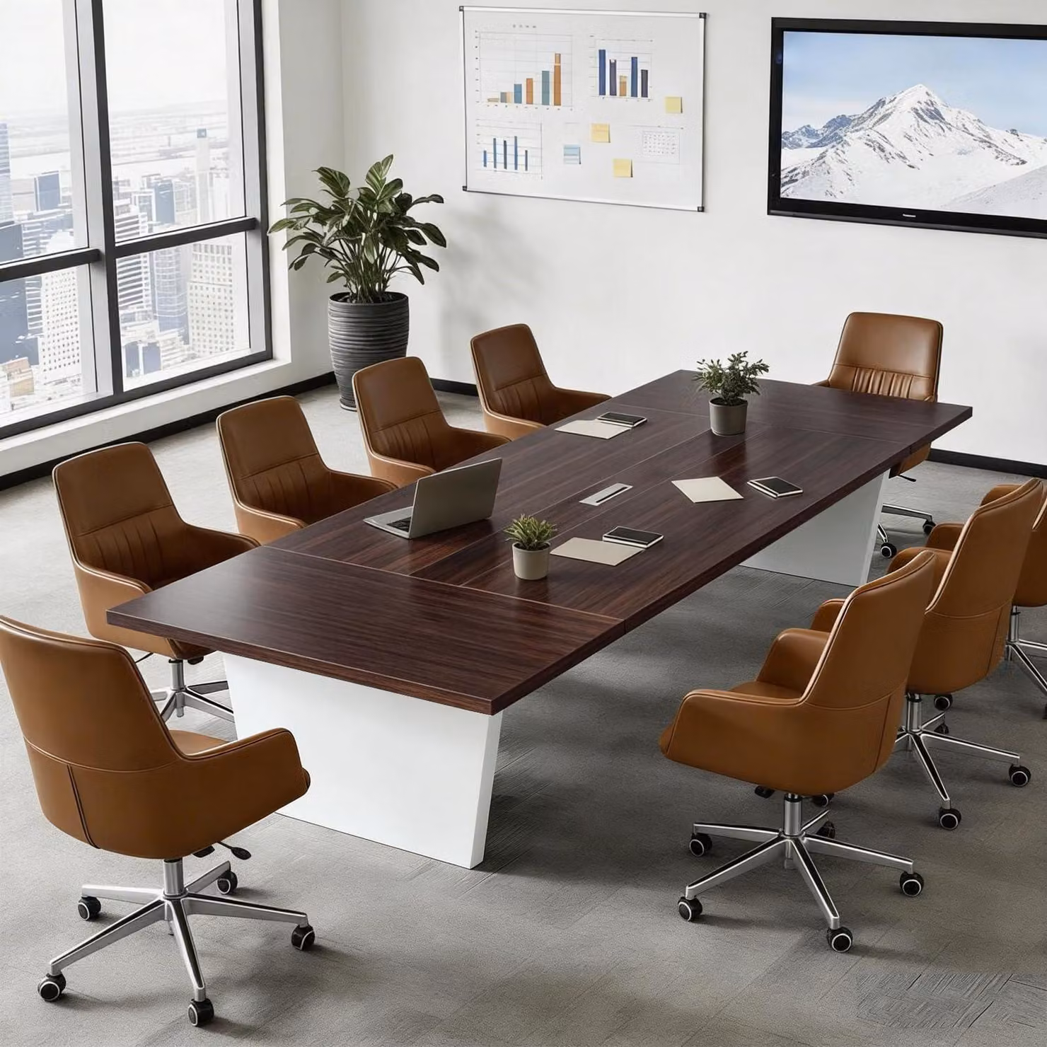 Tavolo da conferenza per ufficio, dimensioni 240x100x74 cm, colore nero/bianco, piano del tavolo spesso 2,5 cm