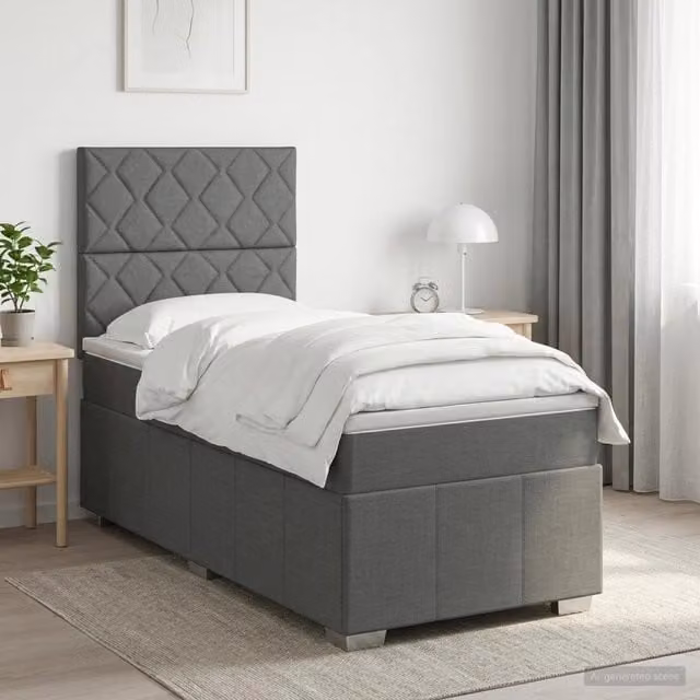 Letto box spring con materasso vidaXL in tessuto Grigio e Bianco L: 80 cm, P: 200 cm – 1