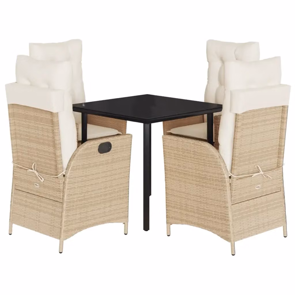 Set da Pranzo da Giardino vidaXL in Polyrattan con Cuscini Beige e Tavolo in Vetro 5 Pezzi – 2