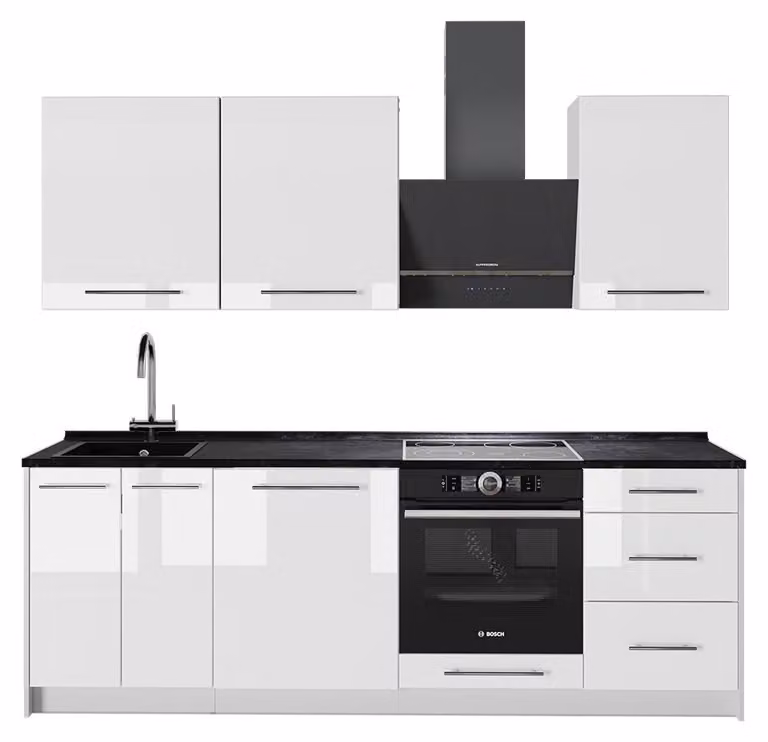 Cucina componibile Vicco Fame-Line Bianco lucido/Bianco 230 cm, PL Antracite, Model 64029