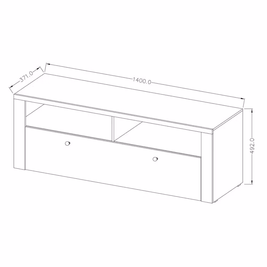Mobile TV Meublorama collezione SANTIAGO con 1 porta, colore noce e nero effetto legno, L: 140 cm, P: 37,1 cm, H: 49,2 cm – 2