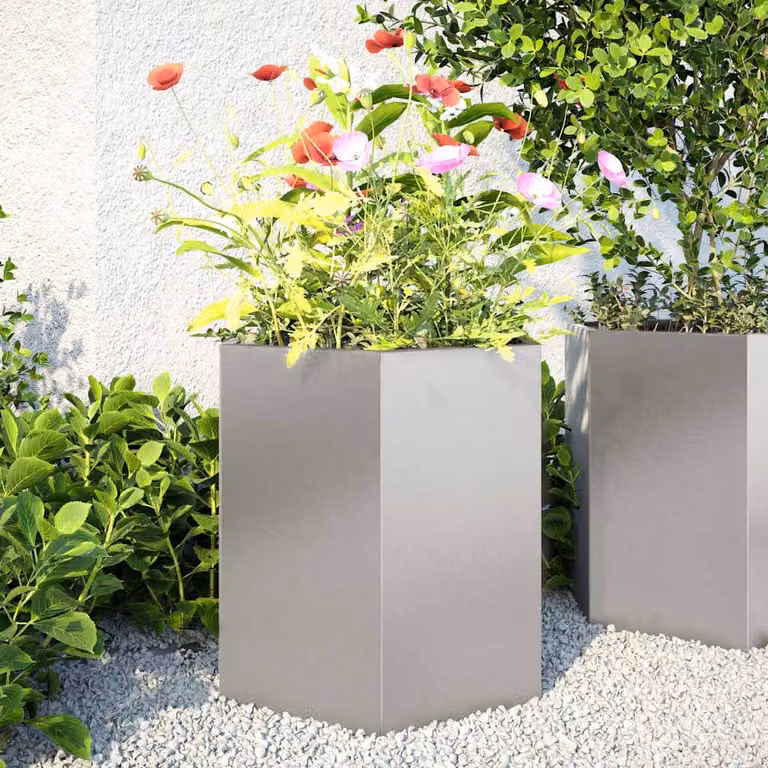 Set di 2 fioriere esagonali da giardino vidaXL in acciaio inossidabile, colore nero e argento