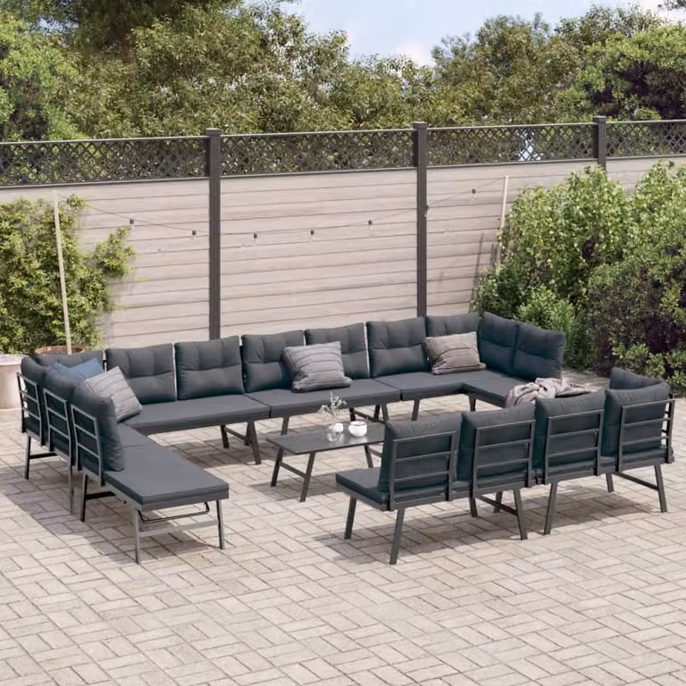 Set di panche da giardino vidaXL con 9 cuscini in metallo e plastica, colore antracite opaco