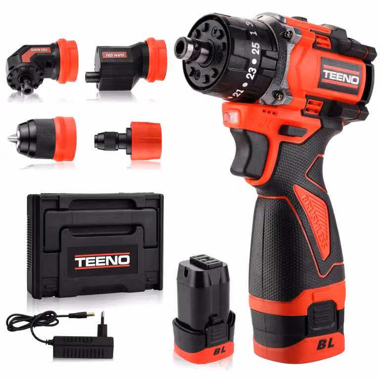 Trapano avvitatore a batteria 18 V, 4 funzioni - Coppia di 45 Nm - 2 batterie da 2,0 Ah - Motore brushless