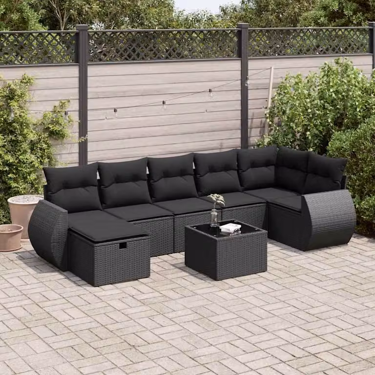 Maison Exclusive - Set da giardino 8 pezzi con cuscini in polyrattan nero