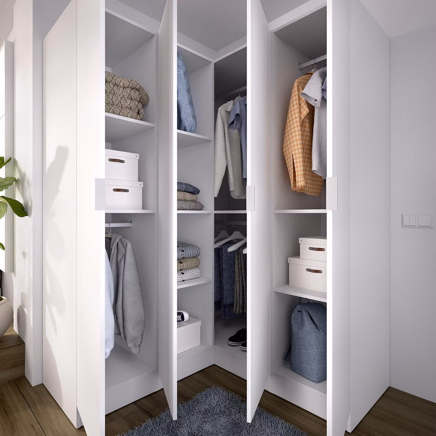 Woodbury - Guardaroba Grande, 131x184h cm Bianco, 8 Ripiani