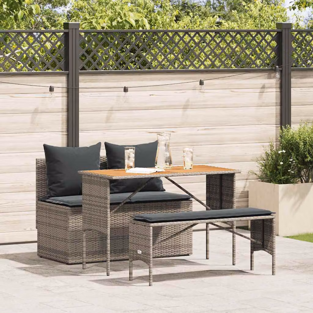 Maison Exclusive - Set da pranzo da giardino 3 pezzi con cuscini grigio in polyrattan