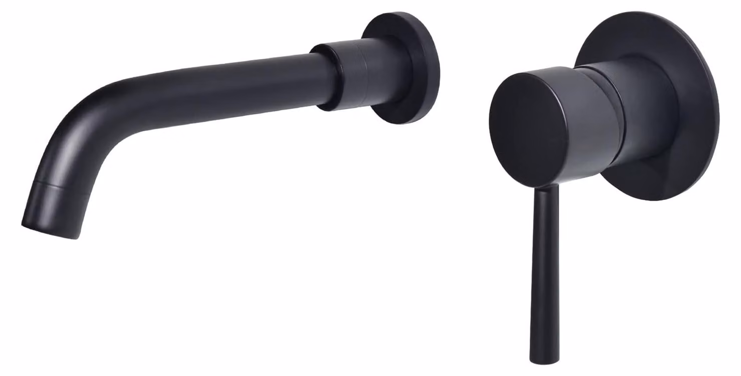 Miscelatore per lavabo, montaggio a parete, colore nero, materiale: ottone, rotazione a 360°