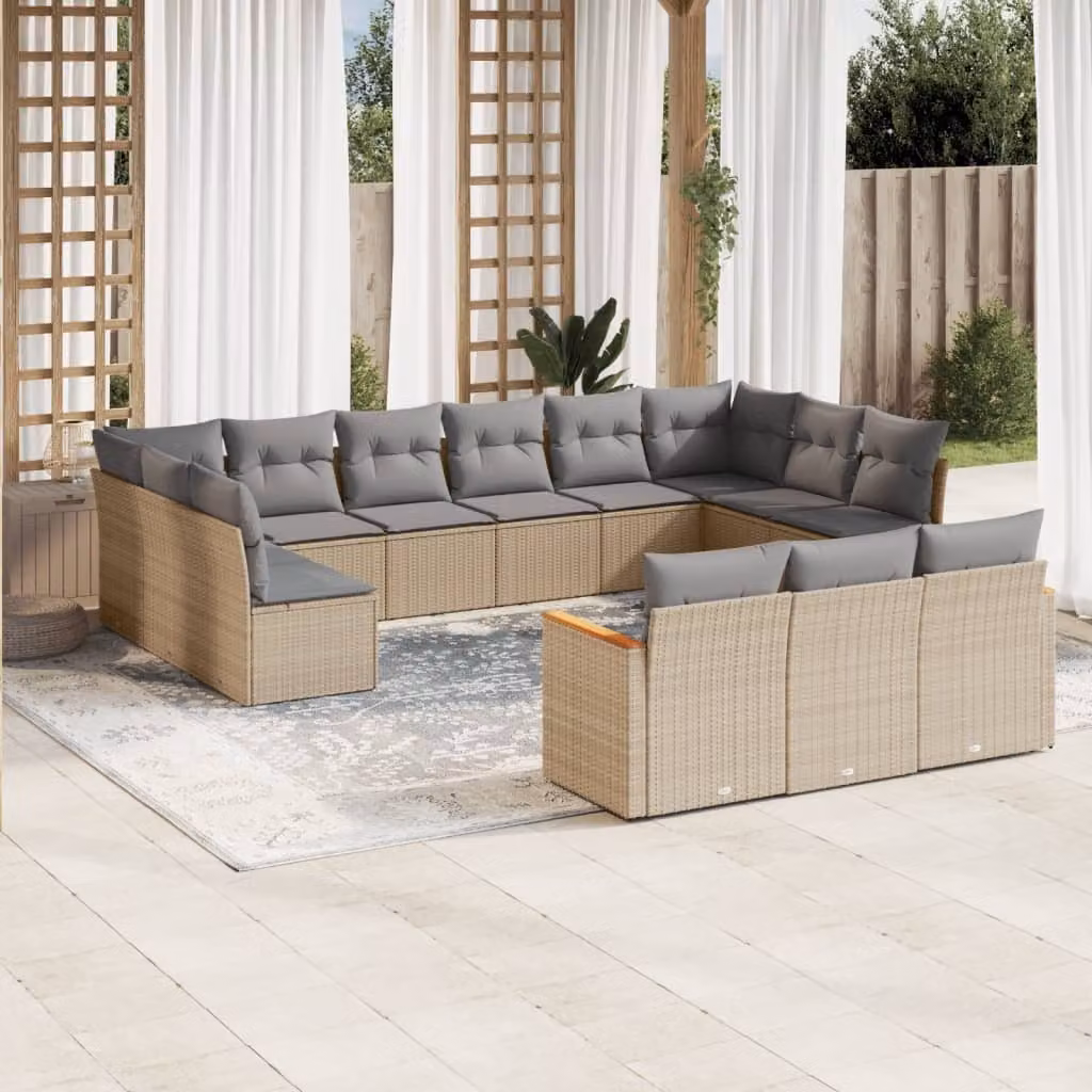 Maison Exclusive - Set Divano da Giardino 13 pz con Cuscini Beige Misto Polyrattan
