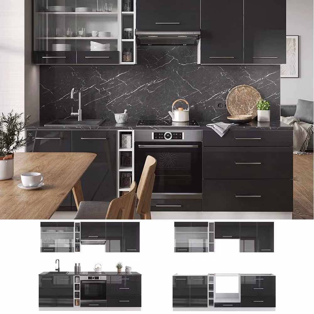 Cucina componibile moderna Vicco Fame-Line Antracite lucido e Bianco L: 235 cm – 2