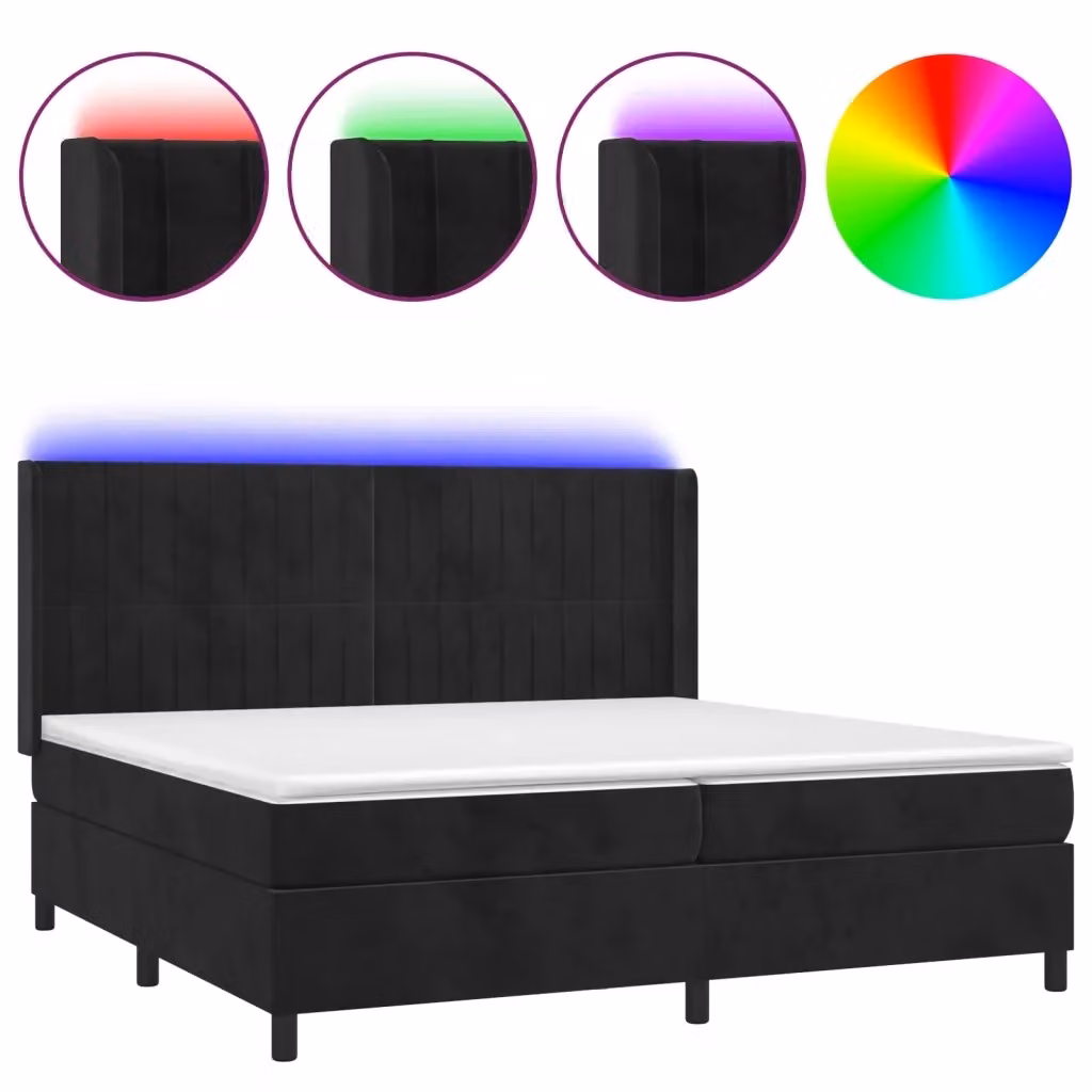 Letto Ibrido vidaXL in Velluto con Illuminazione LED e Porte USB, L/P: 200 x 200 cm, Nero e Bianco – 2