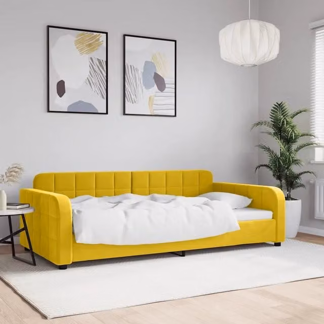Letto da giorno moderno vidaXL in velluto giallo con struttura in metallo e legno L: 200 cm, P: 110 cm, H: 71 cm – 1
