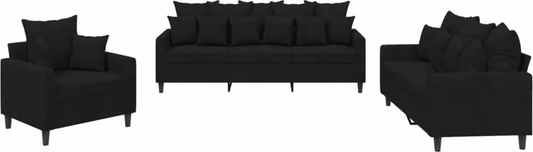 Set di Divani 3 pz con Cuscini Nero in Velluto