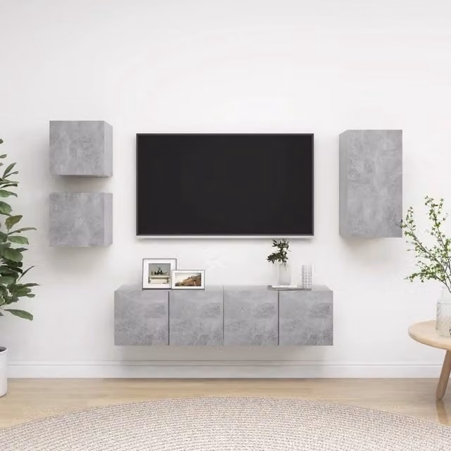 Set di Mobili Porta TV 5 pz-Set di 5 Credenza per TV Grigio Cemento in Legno Multistrato 319660