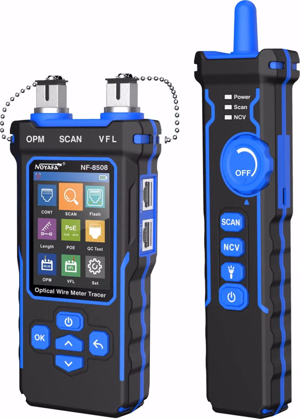 Tracciatore tester per cavi ottici, tester PoE, misuratore di potenza ottica, nero-blu