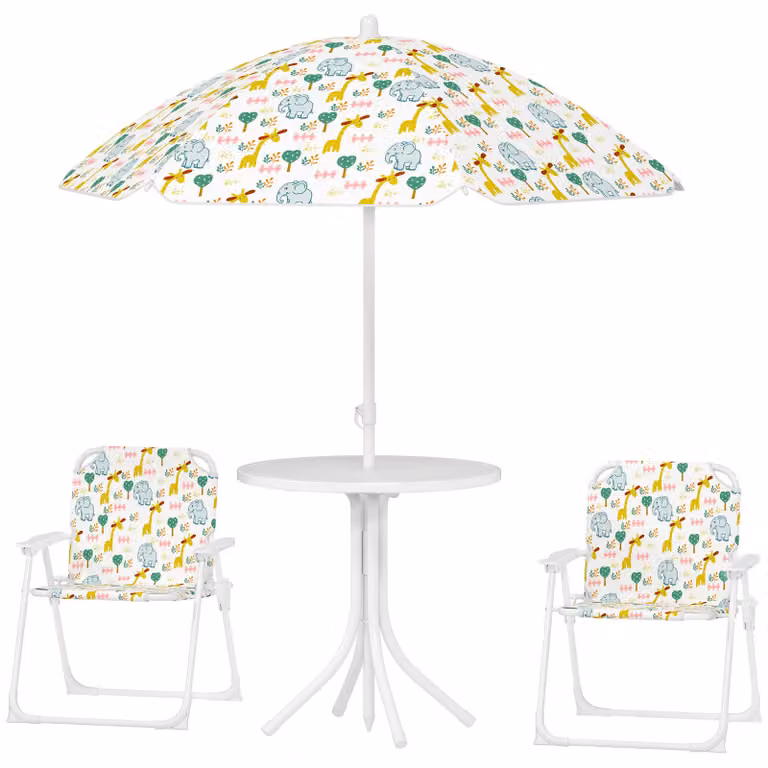 Set da giardino per bambini AIYAPLAY con tavolo da giardino, 2 sedie pieghevoli e ombrellone