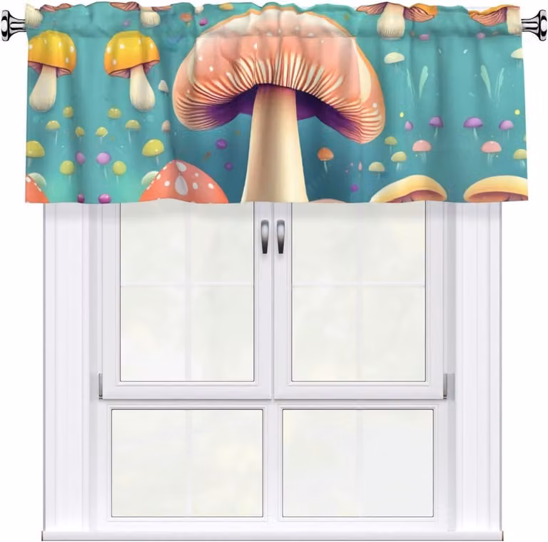 Tenda a balze decorata con piccoli motivi di funghi, dimensioni 137,2 x 45,7 cm, facile da installare, ideale per decorare finestre in cucina, camera da letto e altri ambienti