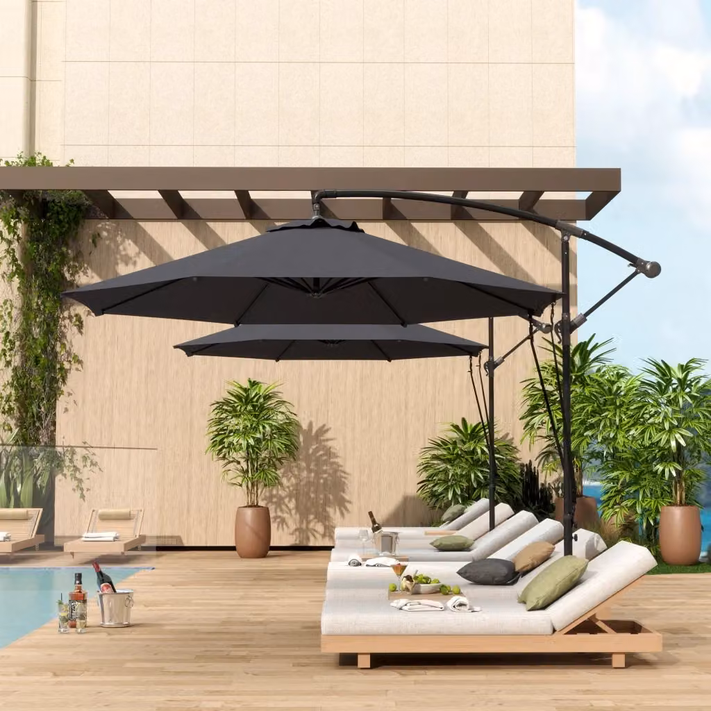 Ombrellone da giardino Giordanoshop rotondo a braccio cantilever in poliestere grigio con protezione UPF 50+, L: 290 cm, H: 243 cm – 2