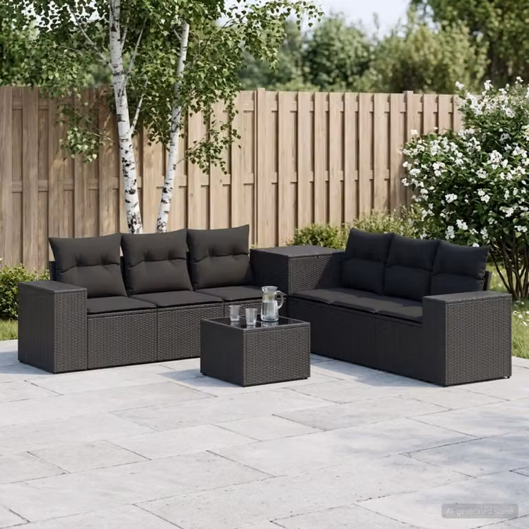 Set di divani da giardino vidaXL a forma di U composto da 8 pezzi in rattan sintetico e acciaio, colore antracite e nero