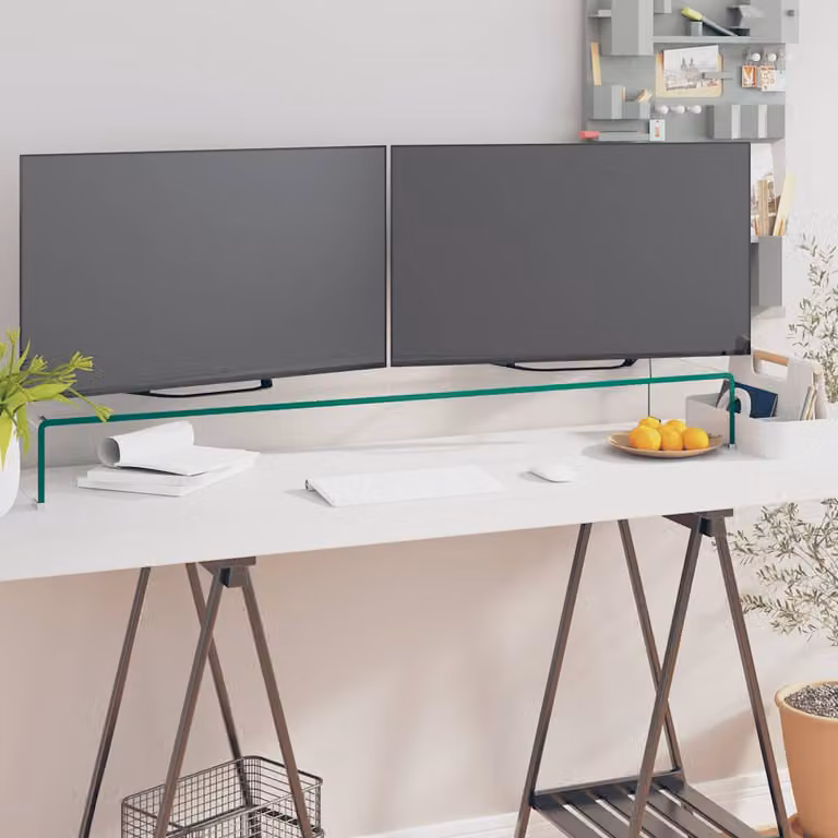 vidaXL Rialzo Porta TV in Vetro Trasparente L: 120 cm, P: 30 cm, H: 13 cm